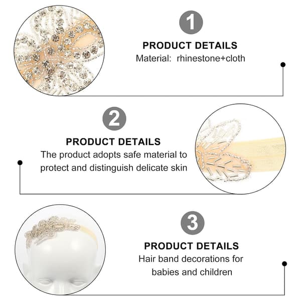 Pige Rhinestone Pandebånd Blomsterblade Hårbånd Hårtilbehør Beige til Nyfødte