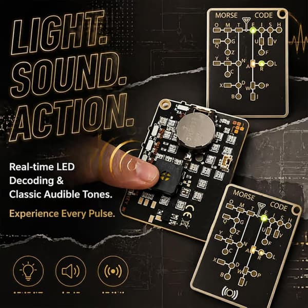 Morse Code Trainer Card Pro, Portable Interactive LED Telegraph Trainer with Signal Buttons, Audiovisual Feedback & Recording/Playback Function