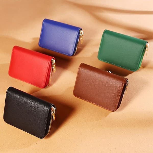 Simple Short Wallet for Ladies with Large Capacity Practical RFID Protection Leather Coin Coffee