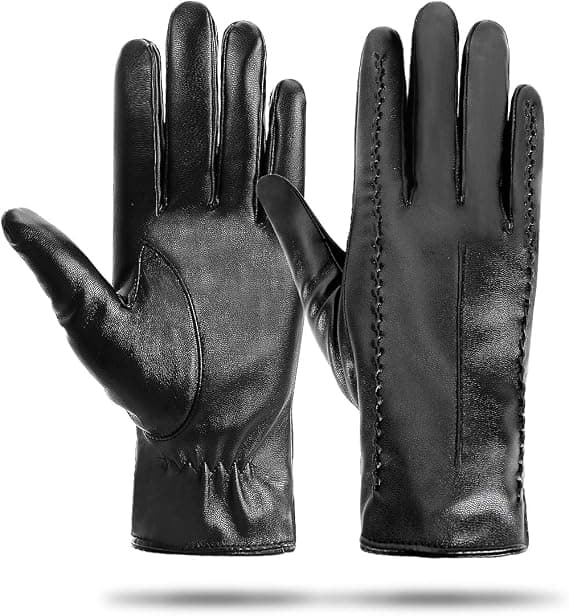 Læderhandsker til kvinder - Varme pegefelt-vinterhandsker til damer PU-lædervanter Bløde fleeceforede helfinger-vinterhandsker til kvinder og piger