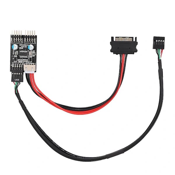 1 hann til 2 hann port USB 2.0 header 9PIN til dobbel 9PIN forlengelseshub med SATA strømkabel