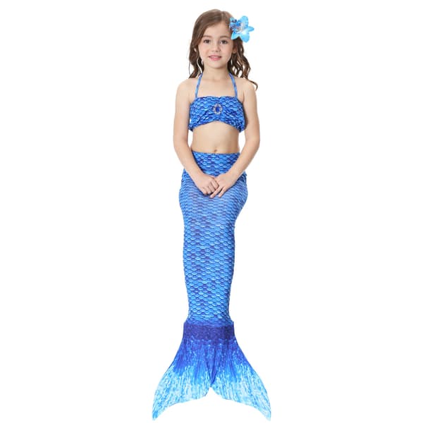 Barn och flickor vacker fiskstjärt bikini set baddräkt -9-10 år, mörkblå