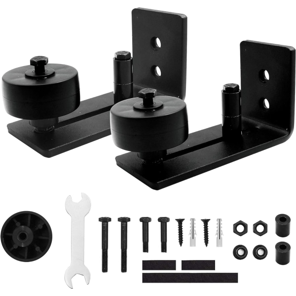 2 Pakk Heavy Duty Skydedørs Gulvguide til Nederste Justerbar Rulle, 8 Opsætningsmuligheder, Flad Skydedørs Gulvguide Stay Rulle (Sort)