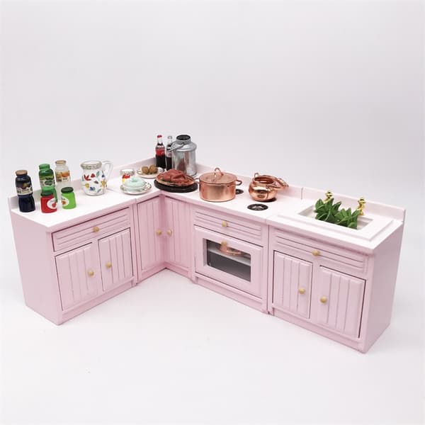 Pink skabsmodel, 1:12 mini dukkehus, legeplads, vaskebordplade