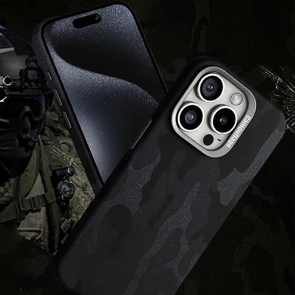 Magnetisk deksel for iPhone 16 Pro Max, kamuflasjemønster, støtsikkert PC+PU-telefonskall