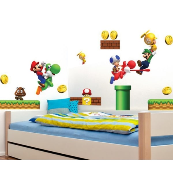 2 pakke for Nintendo New Super Mario Bros Bygg en scene skrell og stikk veggdekorer Romdekor-klistremerke Super Mario-klistremerke
