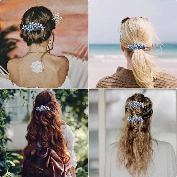 Diamant Hårspænder, 2 stk. Blomster Hårspænder Hårpynt til Kvinder og Piger, Diamant Blomster Hårspænder Hårstyling Tilbehør (Blå)