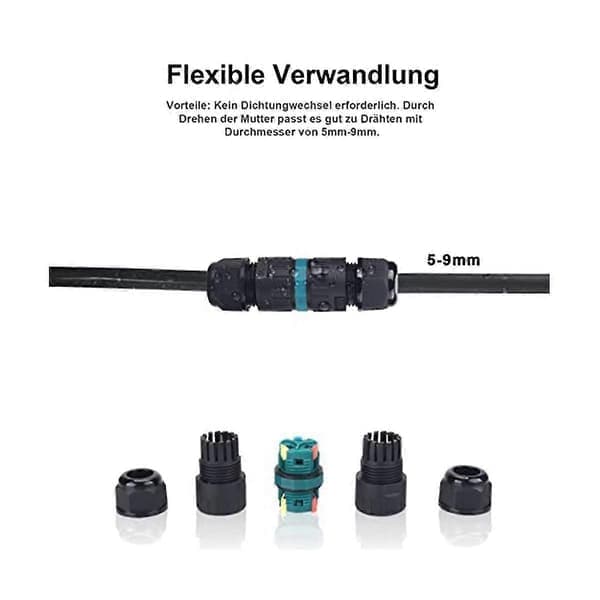 Waterproof Grounding Cable Connector Sleeve 3-Core Cable Joint Suitable for 5-9mm