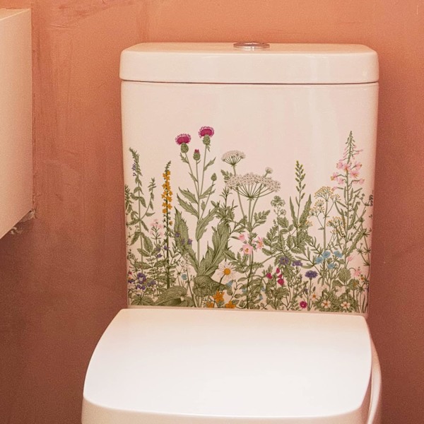 Planteblade Blomster Toilet Sæde Låg Stickers PVC Sticker Fjernelse Selvklæbende Toilet Dekoration Kunst Dekoration Toilet Låg