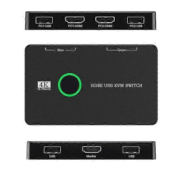 KVM-switch 2-ports boks USB og HDMI-kompatibel switch kompatibel med 2 computere