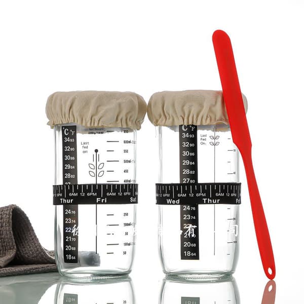 Sourdough Glass Fermentation Jar - 730ml Bread Fermentation Container with Thermometer Strip - Baking Starter Kit