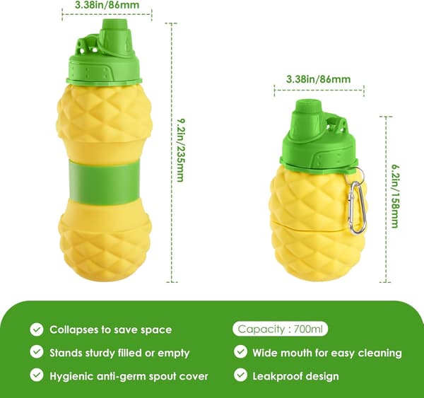 Silicone Collapsible Water Bottle - Foldable Portable BPA-Free Leak-Proof Drinking Bottle for Kids and Camping