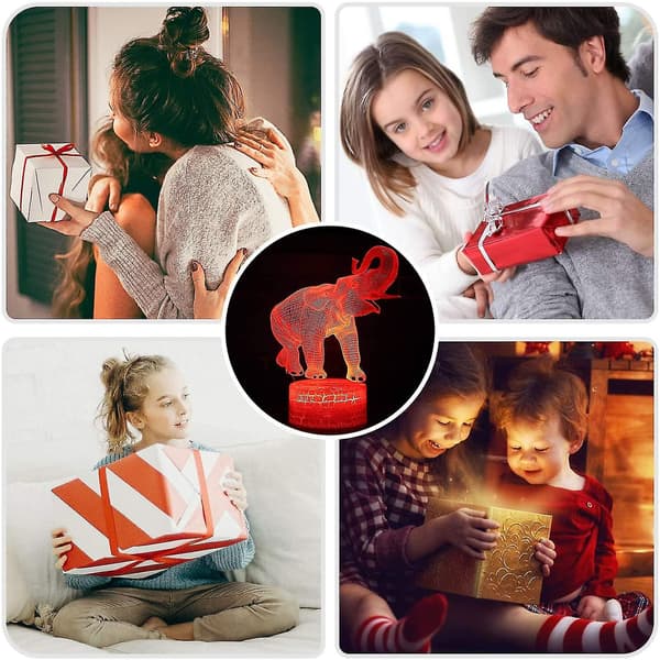 Elefant 3D optisk illusjonslampe, 3D nattlampe, elefantgave bursdagsgave