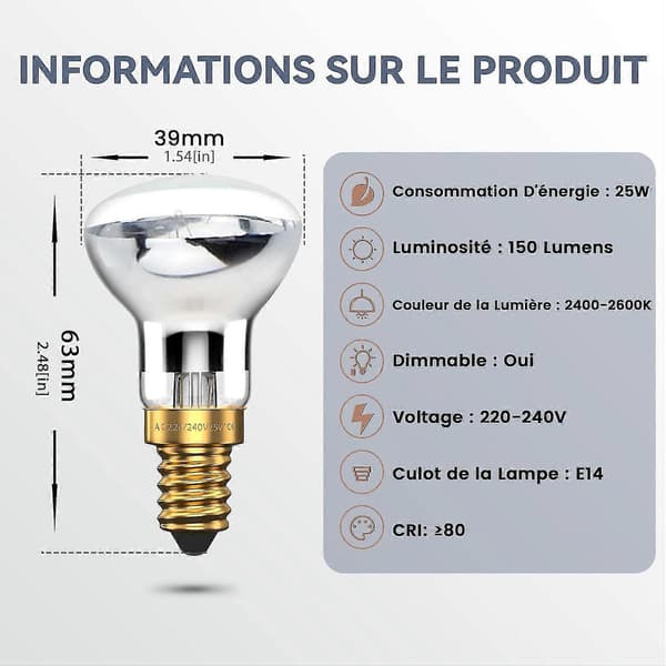 Lavalamp Bulb 25w E14 R39 Warm White Warm White Reflector Bulb Ses Small Edison Screw Bulb Spotlight (4-pack)