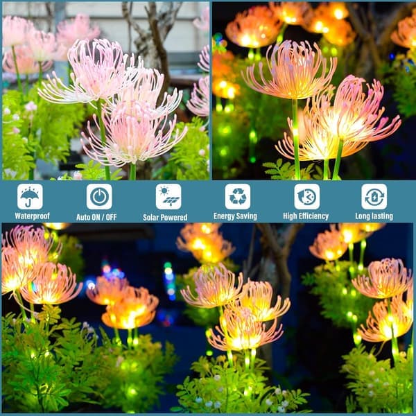Solcellelamper til haven, solcelleblomster med lysende blomster og stilke, opgraderede solpaneler, dekorative udendørslamper til haven (Ho)