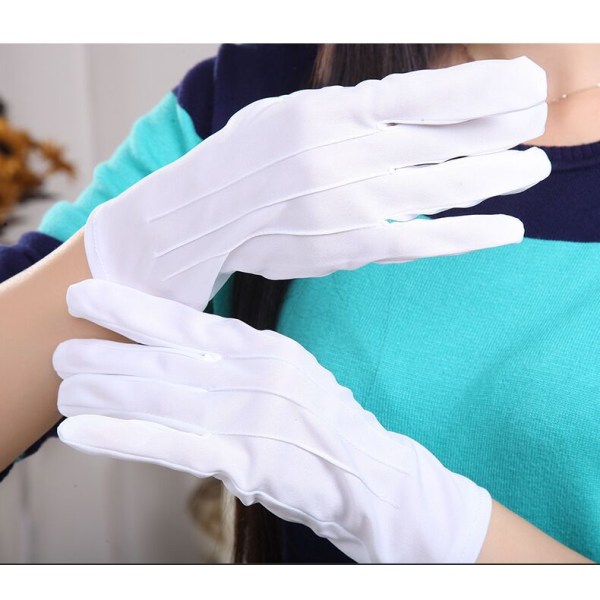 Vita handskar, 5 par vitsydda nylon Uniformshandskar med tryckknappar för polis, formell smoking, smyckeinspektion