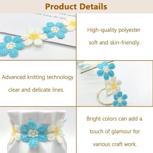 1 stk Blå Blomst Blondekant Broderte Blonder Båndkant Blonder