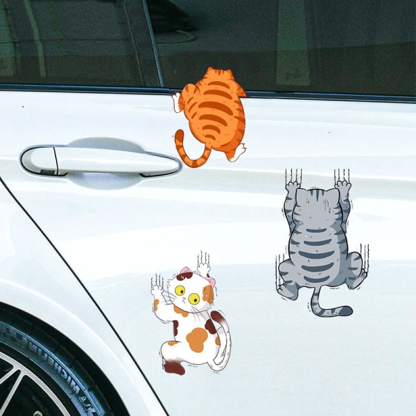 (13*8CM) Kissan autotarrat, 3D-sarjakuvaeläimet Kissa-pentutarrat Tee-se-itse autojen viritystarrat Kissan ikkunatarra