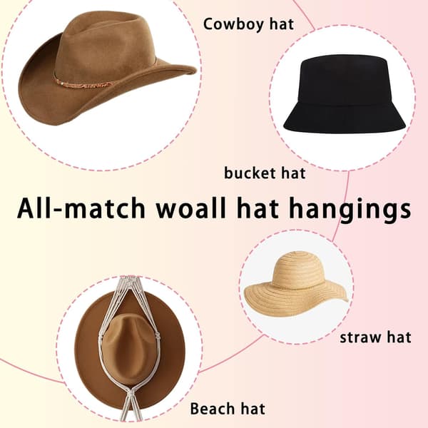 Boho Hat Hanger, Hand-Woven Wall Mounted Hat Display Rack, Bohemian Decorative Cap Holder Cowboy Hat Organizer for Large Baseball Caps