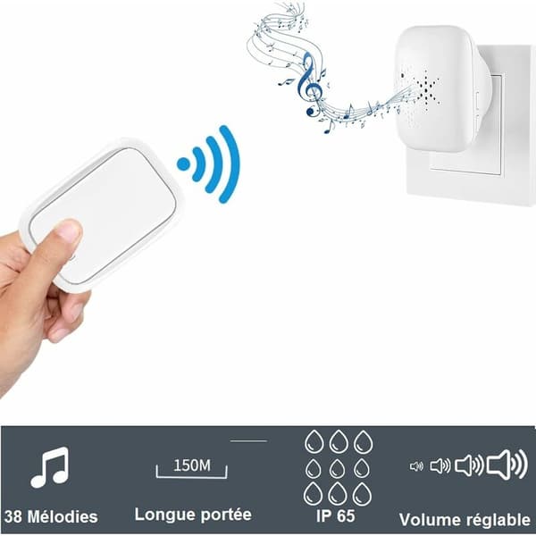 Trådløs og batterifri dørklokke utendørs vanntett IP 65 snø R