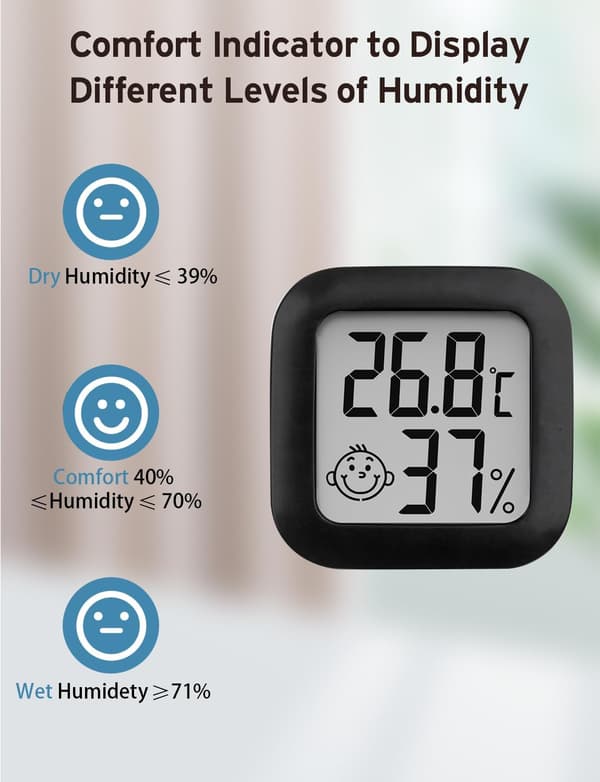 wxsp Digital Hygrometer - Mini Indoor Thermometer - Highly accurate digital hygrometer for nursery, living room and office - Includes