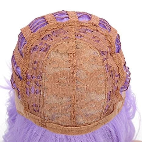 Wavy Wig Short Purple Wig with Bangs Shoulder Length Wig for