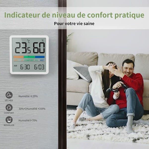 Indoor Hygrometer - Digital Thermometer with Temperature and Humidity Meter, Accurate Gauge with Clock