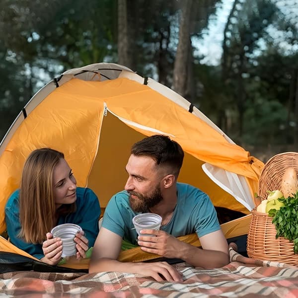 Foldable Silicone Cup with Lid - Small Collapsible Drinking Cup for Travel, Camping, Outdoor | Portable & Reusable (Blue+Grey, 180ml)