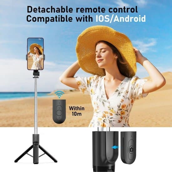 Selfie Stick Tripod with Fill Light, 120 cm Extra Long Cell Phone Tripod, Extendable Portable Selfie Stick with Detachable Remote Control and Stu [Ho]