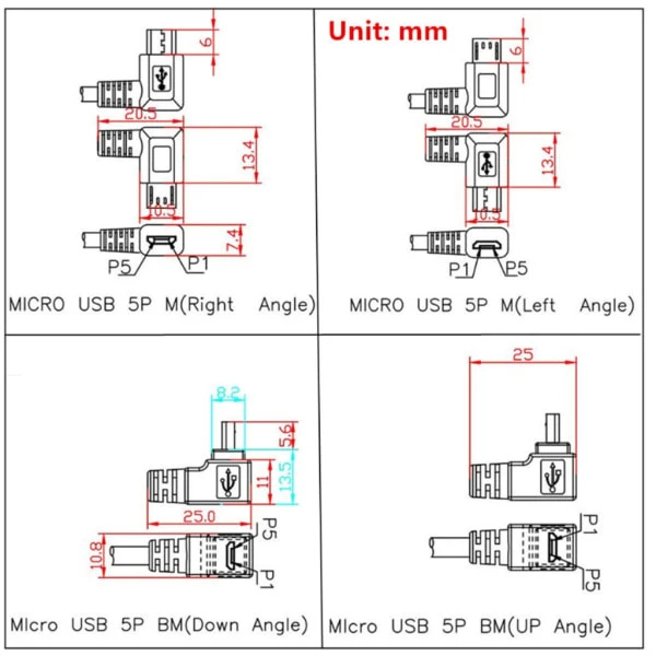 90 Degree Right Angle Micro USB 5P Male to USB 3.1 Type-C Female Conversion Adapter Cable Data Transfer 30cm
