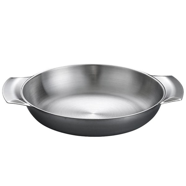 Rustfritt Stål Gryte Dobbel Håndtak Pan Multifunksjon Paella Pan Koreansk Stil Gryte Kjøkken Matlaging Pan Silver 23.5X18X3.6CM