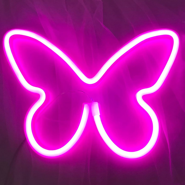 Neonskilt til lyserødt værelsesindretning Æstetisk sommerfugl LED-skilt til soveværelsesvæg Deror sovesal skrivebord Neonlys til præppy værelse USB/batteridrevet