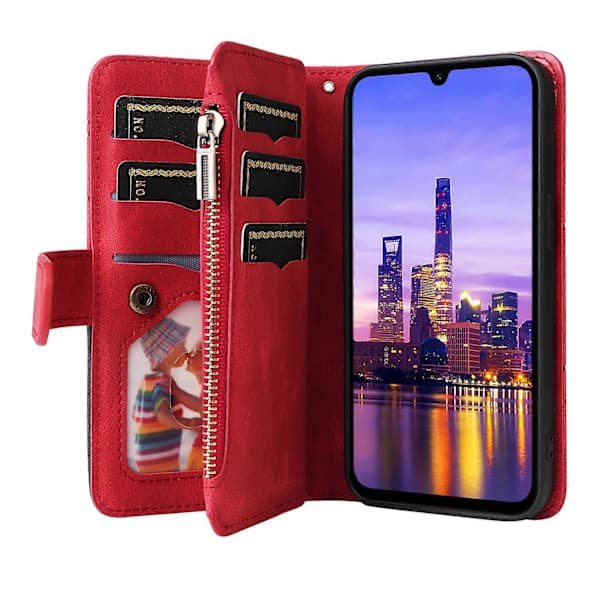Multifunktionelt Etui Til Samsung Galaxy A16 Etui Lynlås Pung Læder Telefonbeskyttelse Stativ Rød Red