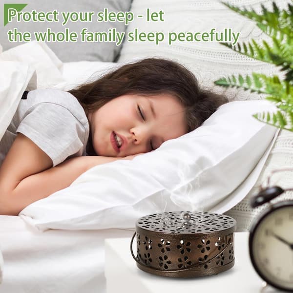 Portable Iron Mosquito Coil Holder with Handle, Round Heat-Resistant Incense Holder (Bronze)