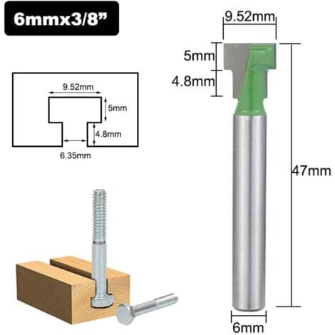 6mm Shank T-Slot and T-Rail Router Bits, Professional Woodworking Tools