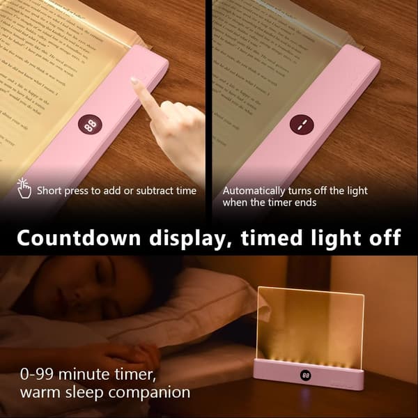 wxsp Bærbar Bokmerkelampe, Flat Boklampe med Timer, Sterkt Lys Lampebrett Lightwedge Boklampe, Øyebeskyttelse, Dimbar, Panelbok