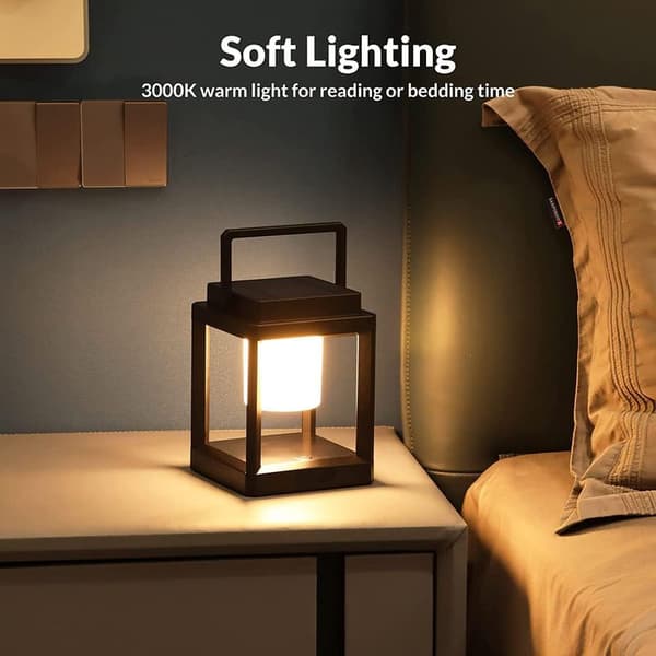 Solar Powered Rechargeable LED Table Lamp, Outdoor Solar Lantern, 3 Brightness Levels, Touch Control, Waterproof Bedside Lamp