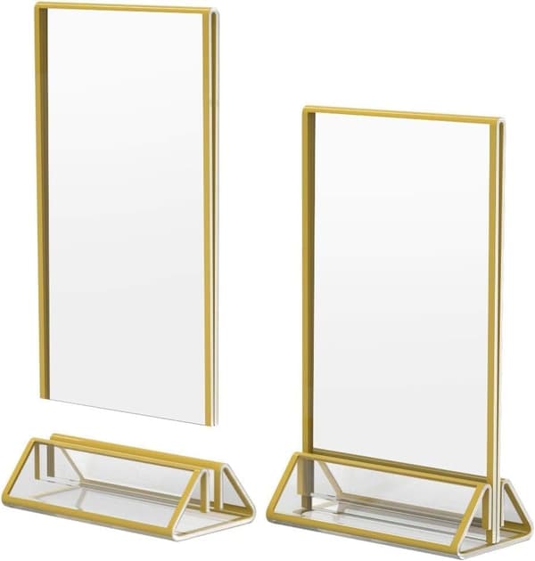 A5 Double-Sided Gold Photo Frames, Gold Table Number Holders | Clear Acrylic Table Easels, 6 pcs