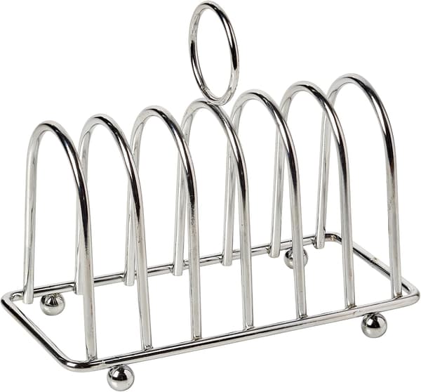 European Style Toast Rack - 6-Slice Stainless Steel Bread Cooler with Handle, Vintage Kitchen Display & Serving Tray