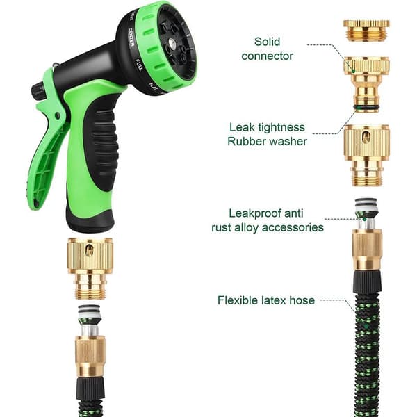 30m Expandable Garden Hose - 9 Spray Patterns - 3-Layer Latex Hose - Brass Fittings - Easy to Store