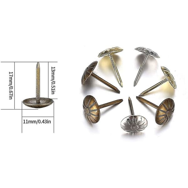 Pakke med 450 polstringsøm, dekorative møbelstifter, pyntestifter, stifter til sofa, stol, seng, antik - 11 x 17 mm/bronze, guld