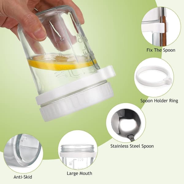 Overnight Oats Jars, Oatmeal Containers with Lids and Spoons, Cereal Storage Containers (White2)