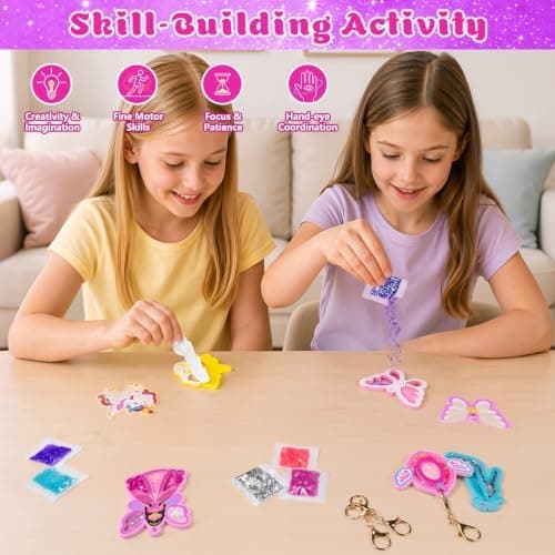 MOMUSE DIY Glitter-avaimenperäsetti lapsille 4+, 8 teemaa Shaker Fun