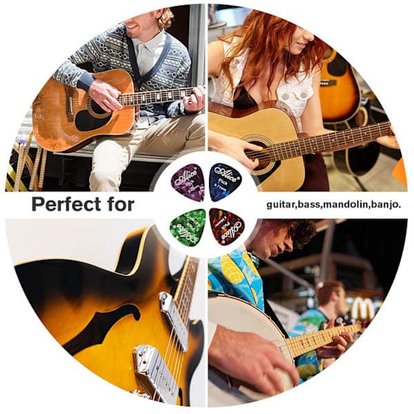 Gitarrplektrum, 20 st 4 olika tjocklekar Halkfria plektrum, slumpmässiga färger, celluloidplektrum för akustisk bas elgitarr ukulele