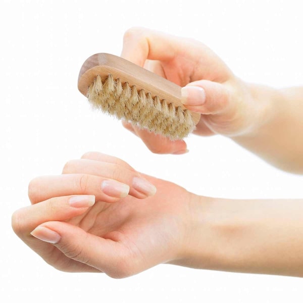 Neglebørste, en håndlaget treneglebørste med naturlig hår for rengjøring, en pakke med 2 dobbeltsidige neglebørster