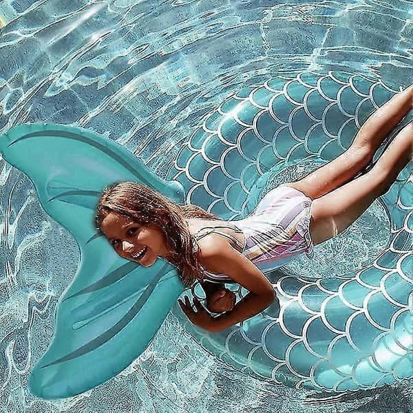 Inflatable buoy, durable round inflatable with handle air mattress floating inflatable pool float pool float adult size ring (fishtail sea blue)