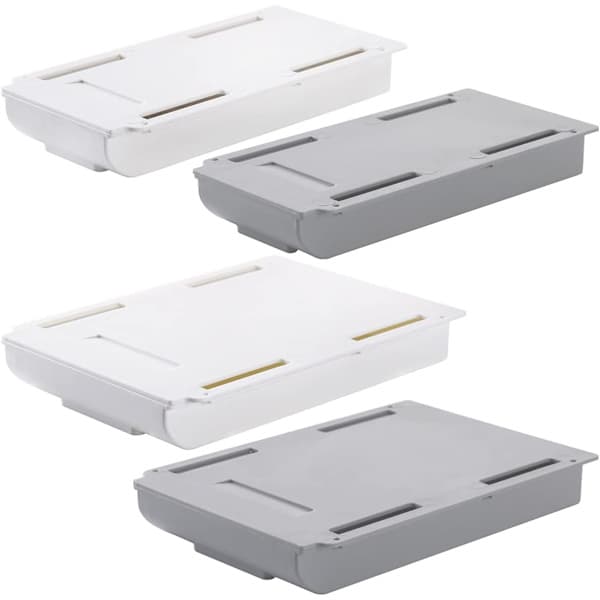 Under-table drawer, 4-pack self-adhesive organizing boxes with self-adhesive screws (2 sizes)