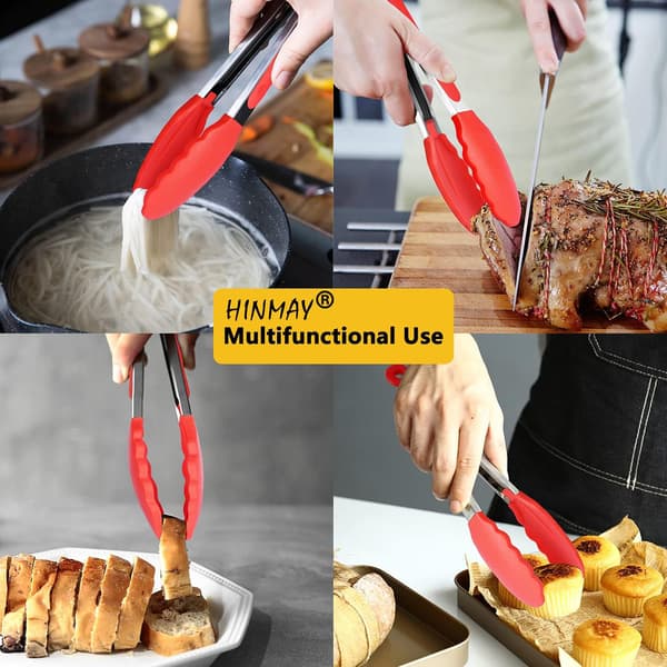 10-tommers kjøkkentang i rustfritt stål med silikontupper for servering, grilling, baking, sett med 3