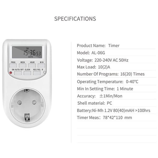 Elektrisk digitalt uttak med timer 220V Programmerbar ukentlig tidskontroll EU