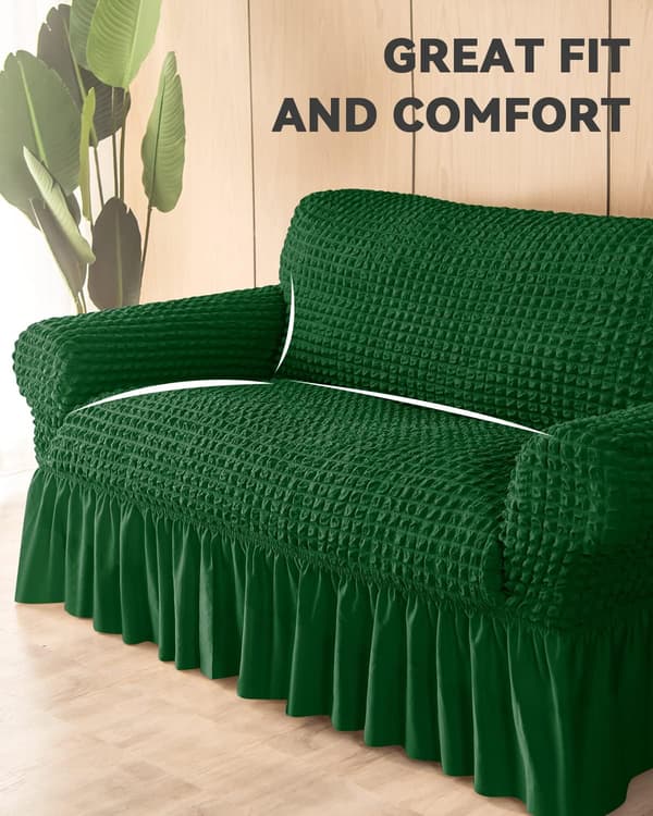 Loveseat-trekk 1-delt for 2-seters sofa med skjørt, slitesterkt vaskbart høyelastisk strekkbart (2-seter, grønn)